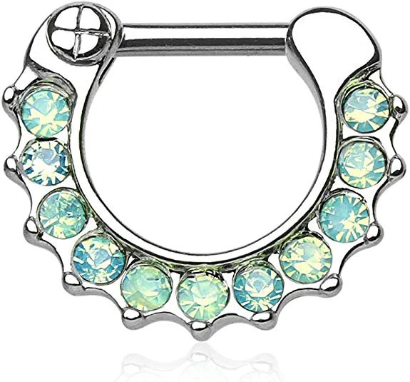 Surgical Steel Opalites Paved Septum Clicker Septum Ring Impulse Piercings Green