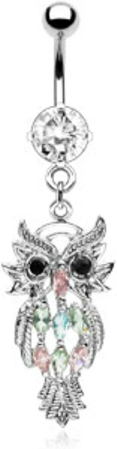 Surgical Steel Owl With Assorted Marquise cut CZs Belly Navel Ring Navel Ring Impulse Piercings