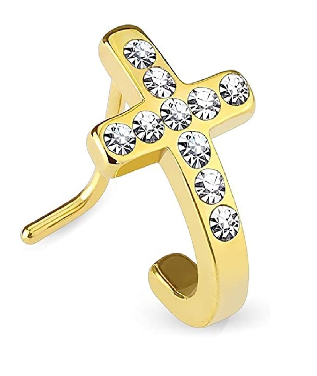 Surgical Steel Pave Crystals Cross L Bend Nose Stud Rings Nose Ring Impulse Piercings Gold