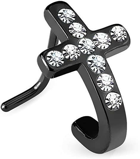 Surgical Steel Pave Crystals Cross L Bend Nose Stud Rings Nose Ring Impulse Piercings Black