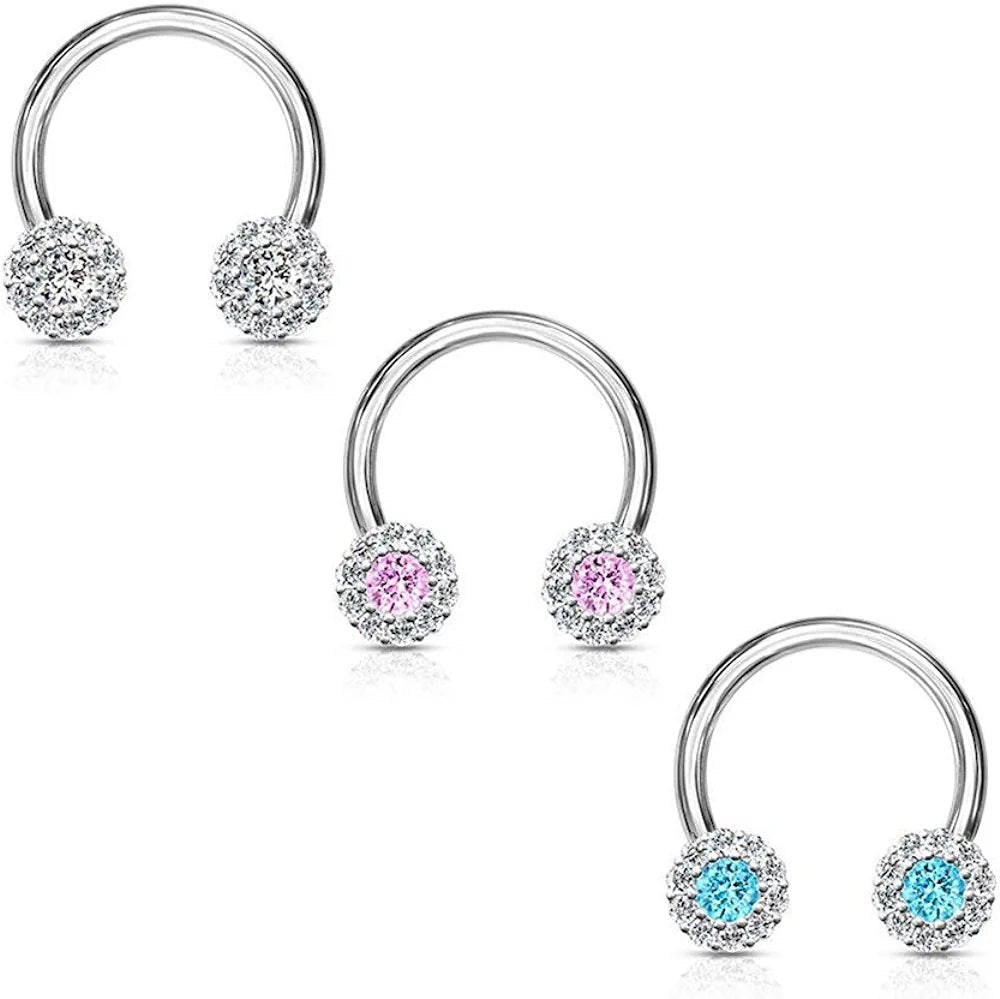 Surgical Steel Paved CZ Daisy Ends Circular Horseshoe Circular Barbell Impulse Piercings Clear