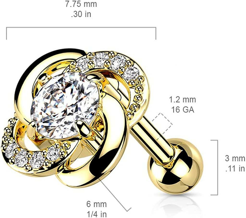 Surgical Steel Paved CZ Flower with CZ Center Cartilage Tragus Barbell Studs Cartilage Earring Impulse Piercings