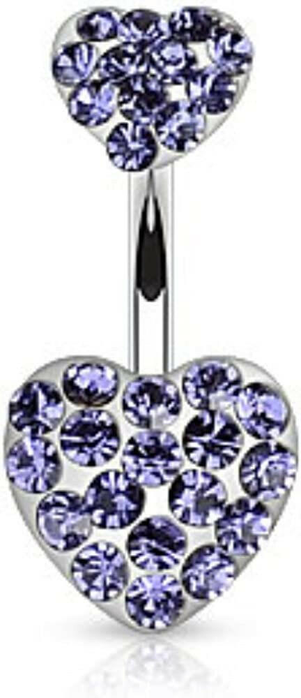 Surgical Steel Paved Gemmed Hearts Belly Navel Ring Navel Ring Impulse Piercings Tanzanite