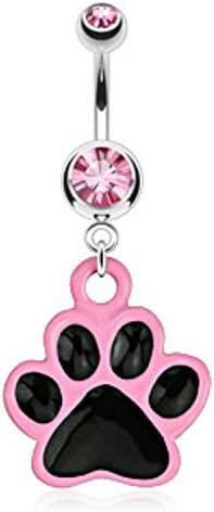 Surgical Steel Paw with Black Enamel Plating and Pink Outline Dangle Belly Navel Ring Navel Ring Impulse Piercings