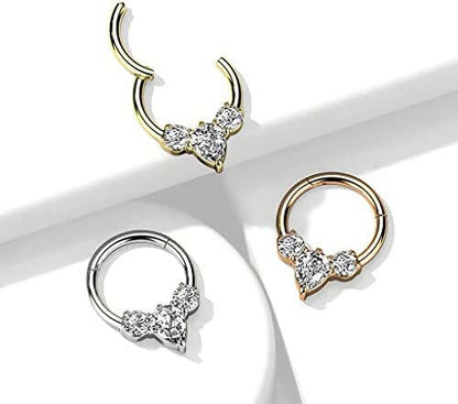 Surgical Steel Pear CZ between 2 Round CZ Hinged Segment Ring Cartilage Impulse Piercings