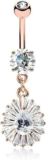 Surgical Steel Pear CZ Center and Princess Cut CZ With Around Dangle CZ Drop Belly Navel Ring Navel Ring Impulse Piercings Rose Gold