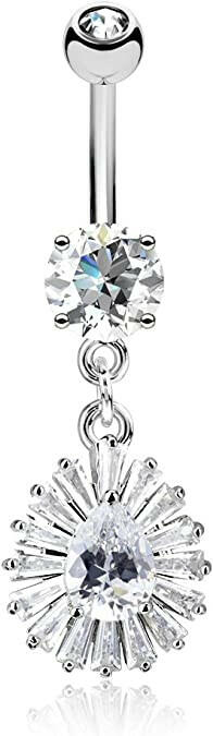 Surgical Steel Pear CZ Center and Princess Cut CZ With Around Dangle CZ Drop Belly Navel Ring Navel Ring Impulse Piercings Clear