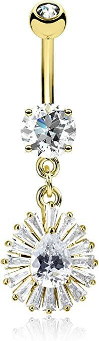 Surgical Steel Pear CZ Center and Princess Cut CZ With Around Dangle CZ Drop Belly Navel Ring Navel Ring Impulse Piercings Gold