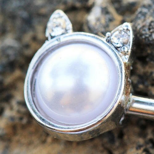 Surgical Steel Pearl White Cat Nipple Bar Nipple Ring Impulse Piercings