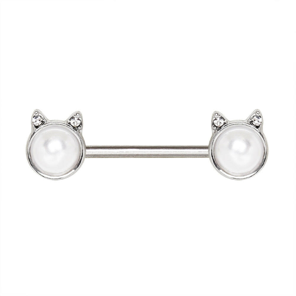 Surgical Steel Pearl White Cat Nipple Bar Nipple Ring Impulse Piercings