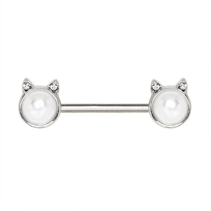 Surgical Steel Pearl White Cat Nipple Bar Nipple Ring Impulse Piercings