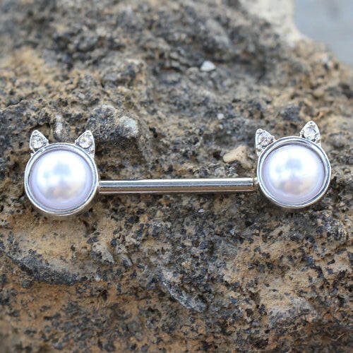 Surgical Steel Pearl White Cat Nipple Bar Nipple Ring Impulse Piercings