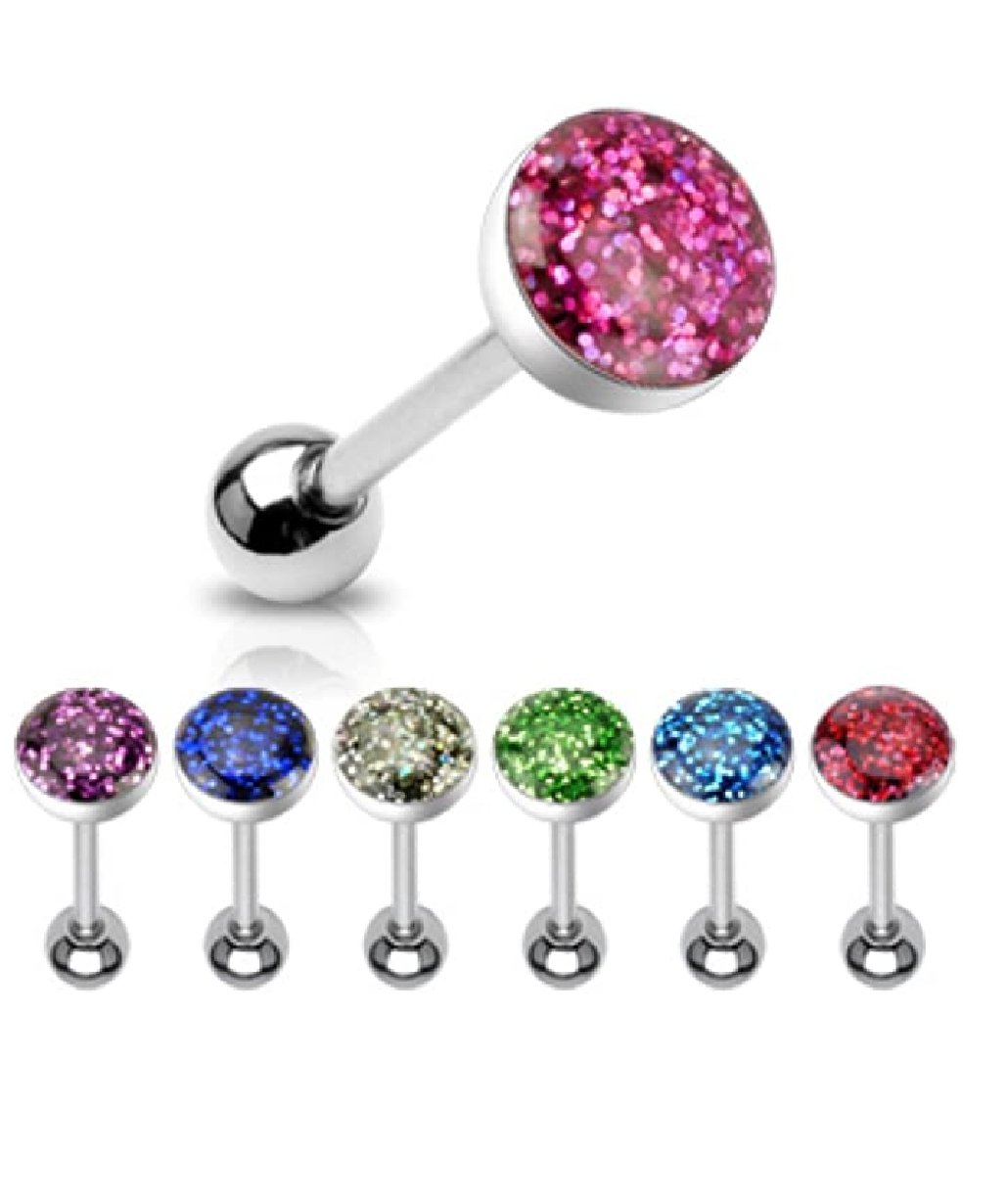 Surgical Steel Phosphor Glitter Epoxy Dome Top Barbells Barbell Impulse Piercings Purple