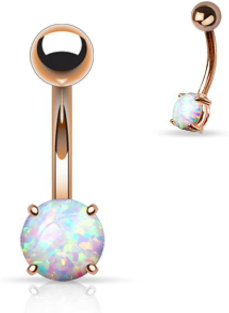 Surgical Steel Plated Basic Non Dangle Opal Prong Belly Navel Ring Navel Ring Impulse Piercings Rose Gold