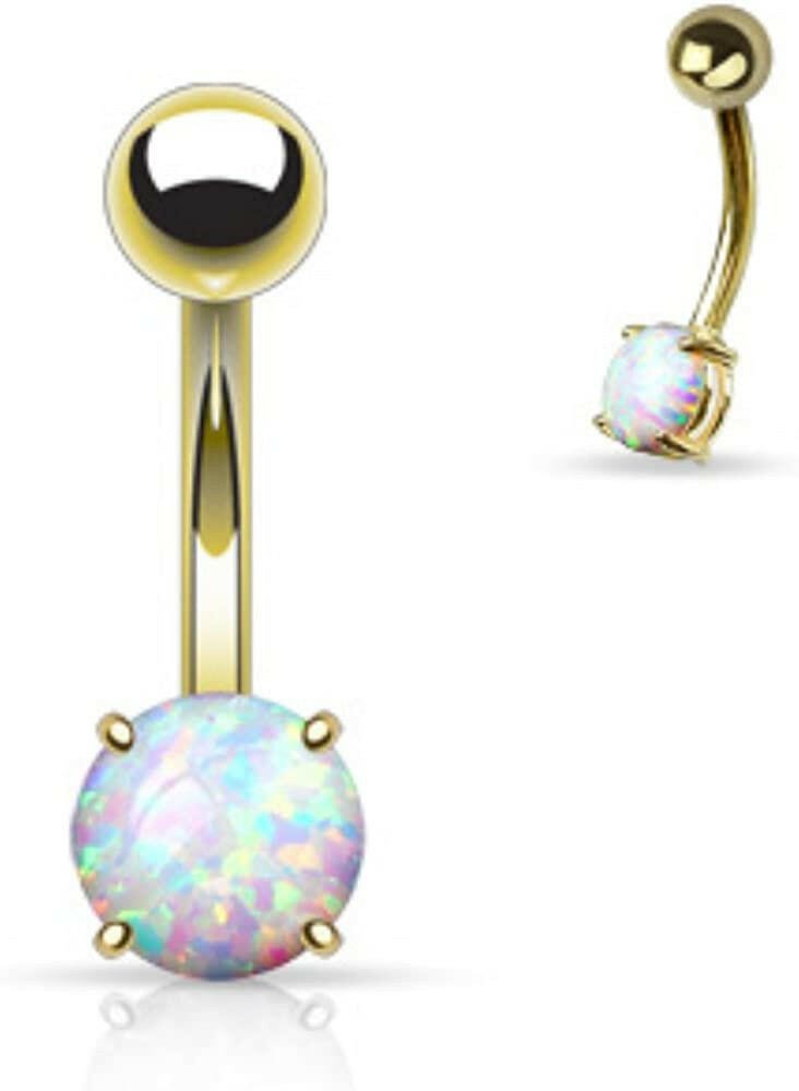 Surgical Steel Plated Basic Non Dangle Opal Prong Belly Navel Ring Navel Ring Impulse Piercings Gold