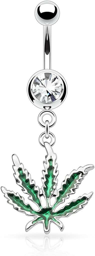 Surgical Steel Pot Leaf Dangle Belly Navel Ring Navel Ring Impulse Piercings