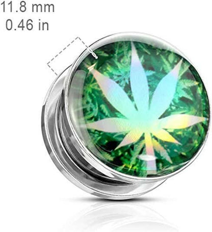 Surgical Steel Pot Leaf Hologram Screw Fit Flesh Tunnel Plugs Plugs Impulse Piercings