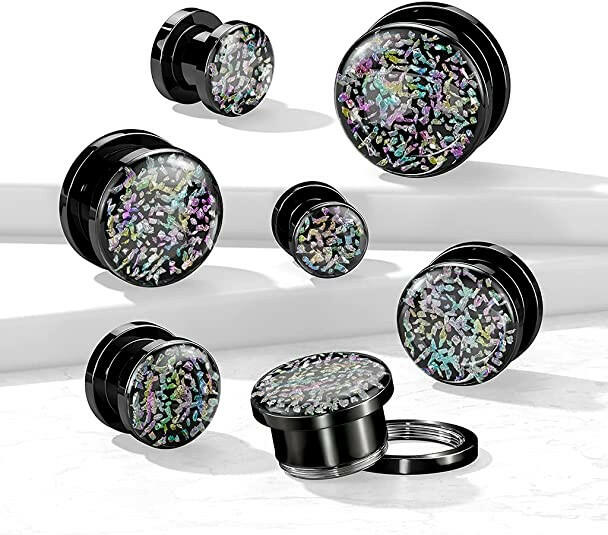 Surgical Steel Rainbow Fossil Black Screw Fit Tunnel Plugs Impulse Piercings