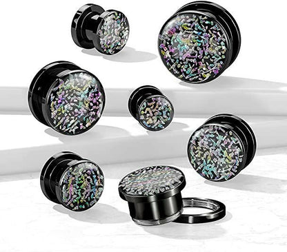 Surgical Steel Rainbow Fossil Black Screw Fit Tunnel Plugs Impulse Piercings