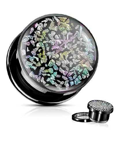 Surgical Steel Rainbow Fossil Black Screw Fit Tunnel Plugs Impulse Piercings 2GA (6mm)