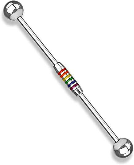 Surgical Steel Rainbow Striped Center Industrial Barbell Industrial Barbell Impulse Piercings Steel