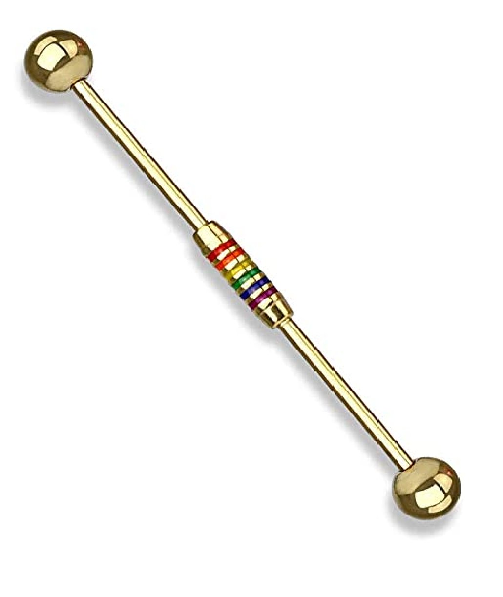 Surgical Steel Rainbow Striped Center Industrial Barbell Industrial Barbell Impulse Piercings Gold