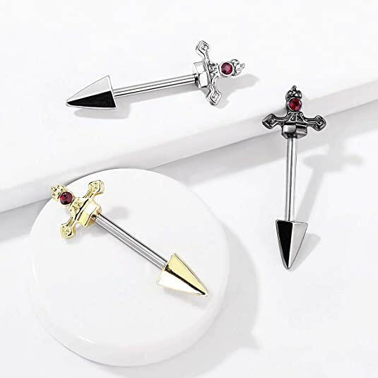 Surgical Steel Red Gem Dagger Nipple Barbell Rings Nipple Ring Impulse Piercings