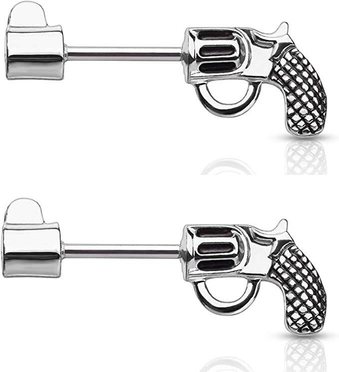 Surgical Steel Revolver Pistol Nipple Barbell Rings Nipple Ring Impulse Piercings Steel