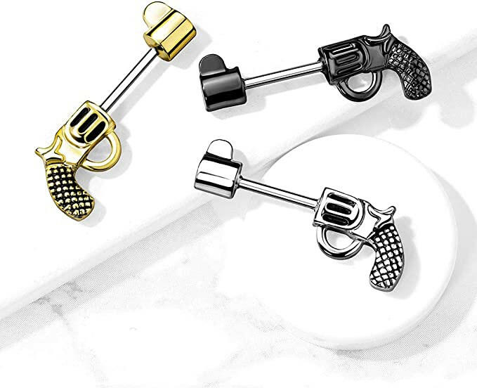 Surgical Steel Revolver Pistol Nipple Barbell Rings Nipple Ring Impulse Piercings