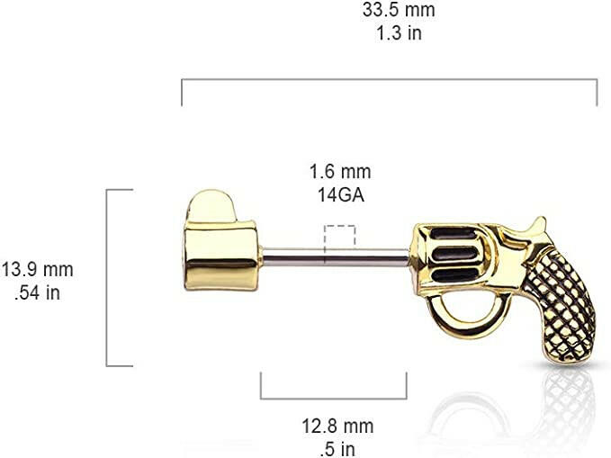 Surgical Steel Revolver Pistol Nipple Barbell Rings Nipple Ring Impulse Piercings