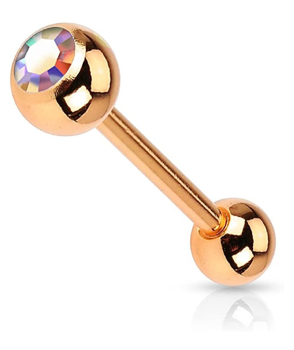 Surgical Steel Rose Gold IP Crystal Ball Barbell Tongue Rings Tongue Rings Impulse Piercings Aurora Borealis