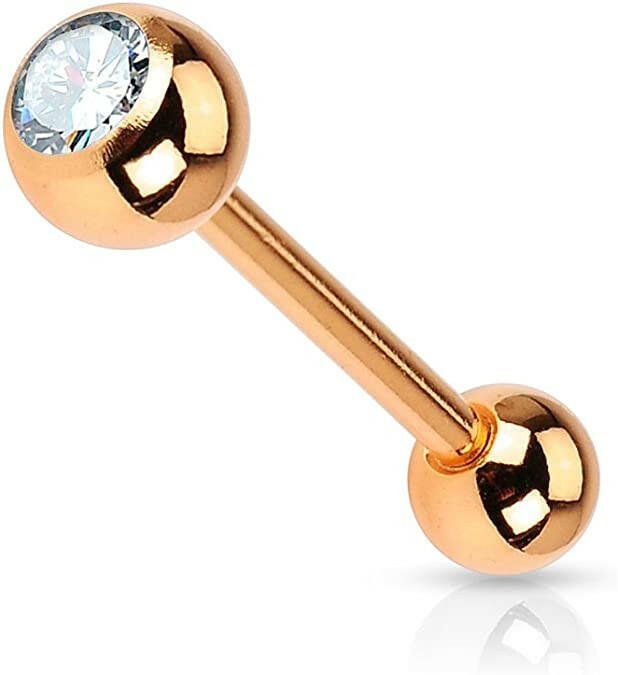 Surgical Steel Rose Gold IP Crystal Ball Barbell Tongue Rings Tongue Rings Impulse Piercings Clear