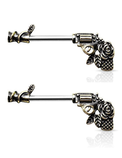 Surgical Steel Rose Pistol Nipple Barbell Rings Nipple Ring Impulse Piercings Gold