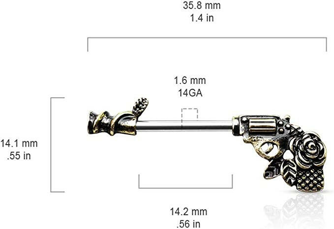 Surgical Steel Rose Pistol Nipple Barbell Rings Nipple Ring Impulse Piercings