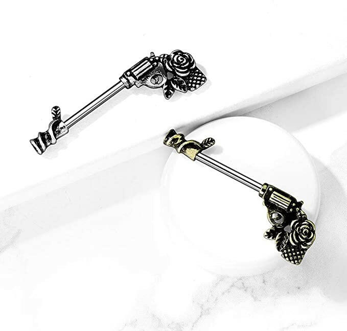 Surgical Steel Rose Pistol Nipple Barbell Rings Nipple Ring Impulse Piercings