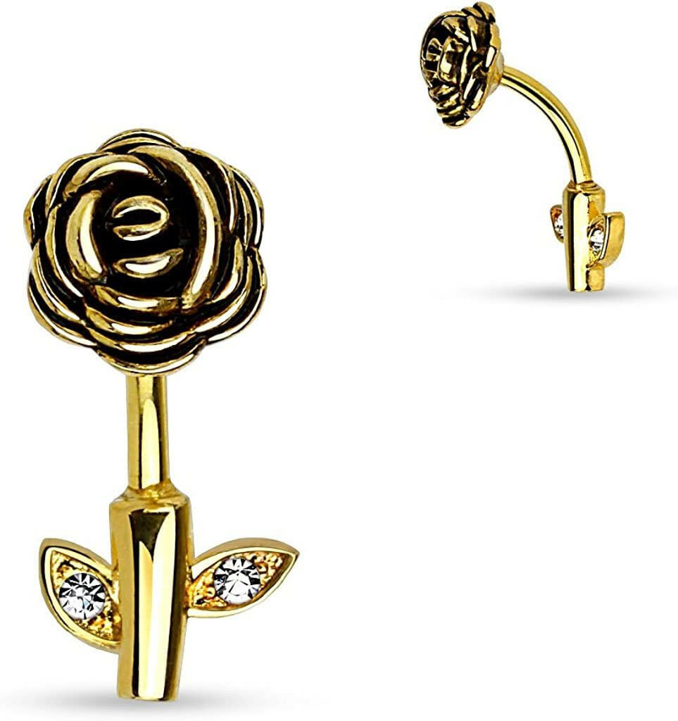 Surgical Steel Rose Stem Belly Navel Ring Navel Ring Impulse Piercings Gold