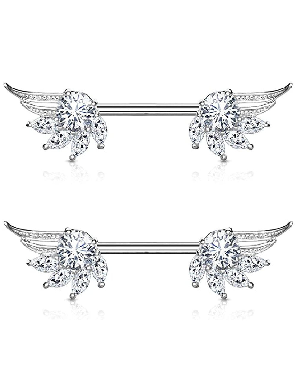 Surgical Steel Round and Marquise CZ Angel Wings Ends Nipple Barbell Rings Nipple Ring Impulse Piercings Clear