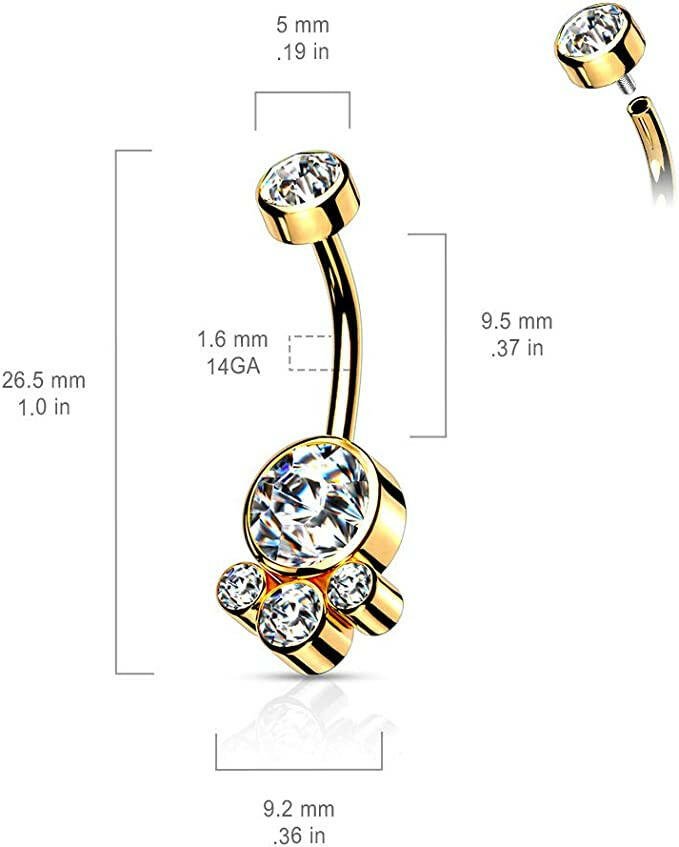 Surgical Steel Round Cluster Crystal Stone with Threaded Belly Navel Ring Navel Ring Impulse Piercings