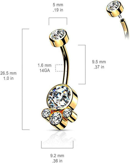 Surgical Steel Round Cluster Crystal Stone with Threaded Belly Navel Ring Navel Ring Impulse Piercings