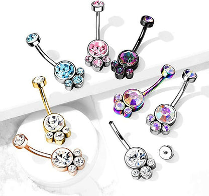 Surgical Steel Round Cluster Crystal Stone with Threaded Belly Navel Ring Navel Ring Impulse Piercings