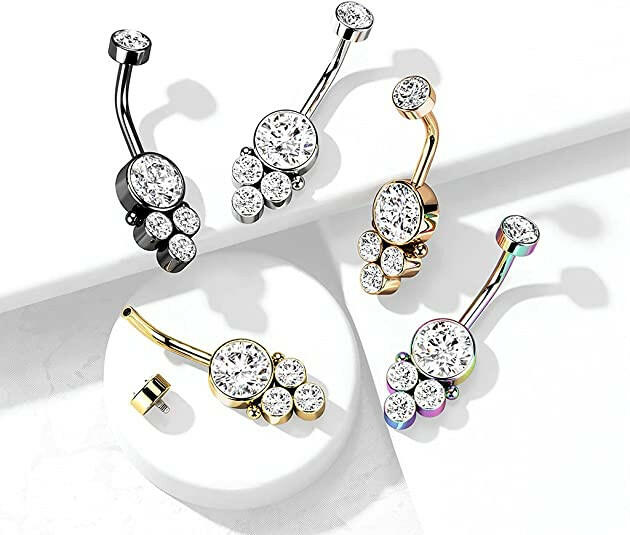 Surgical Steel Round Cluster CZ with Internally Threaded CZ Top Belly Navel Ring Navel Ring Impulse Piercings