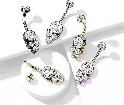 Surgical Steel Round Cluster CZ with Internally Threaded CZ Top Belly Navel Ring Navel Ring Impulse Piercings