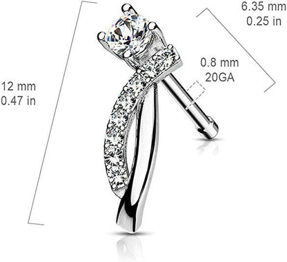 Surgical Steel Round CZ and Crawling Lined CZ Curves Nose Bone Stud Rings Nose Ring Impulse Piercings