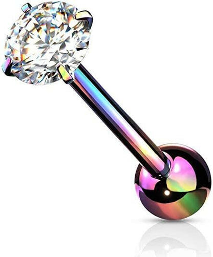 Surgical Steel Round CZ Barbell Tongue Rings Tongue Rings Impulse Piercings Rainbow