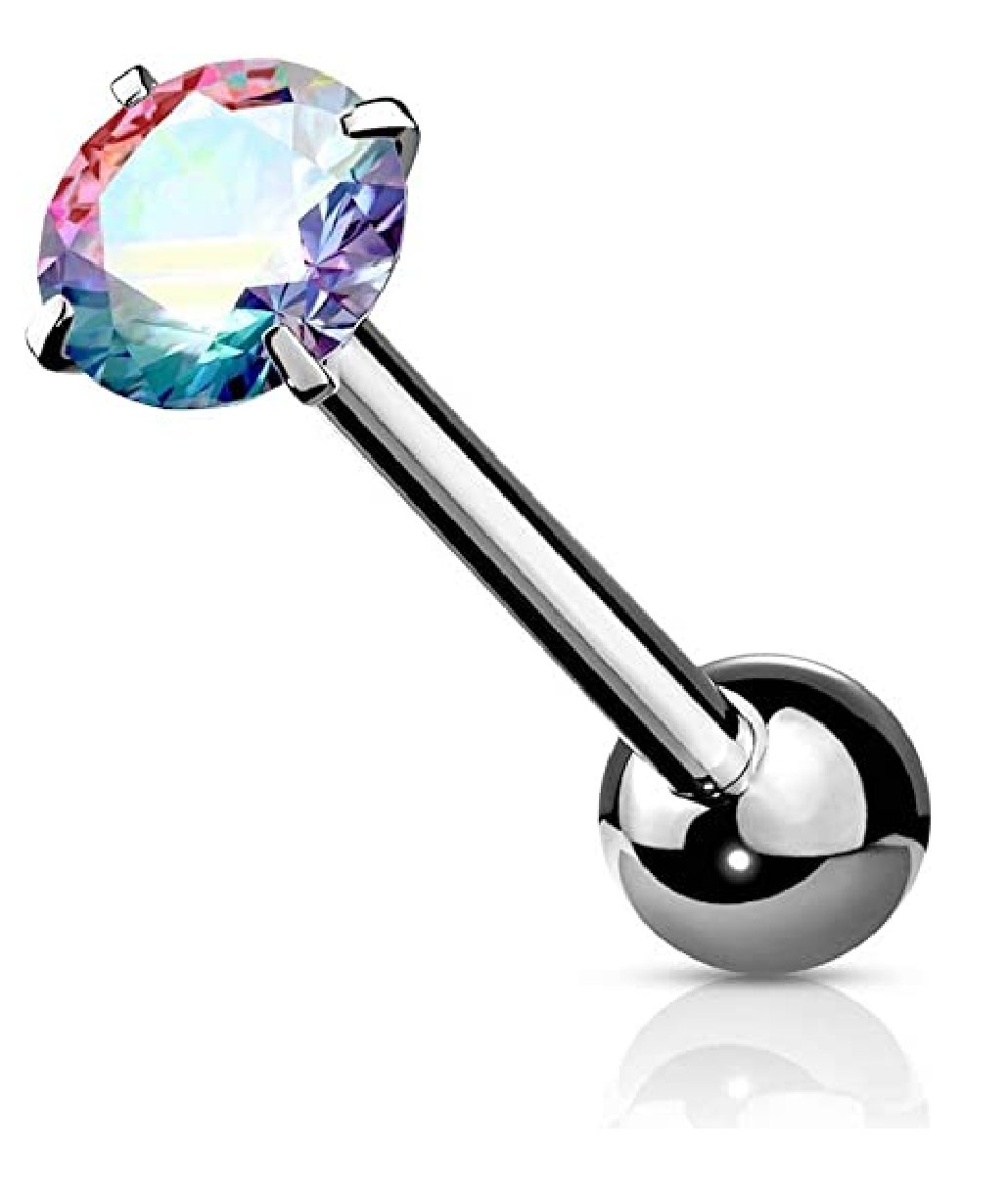 Surgical Steel Round CZ Barbell Tongue Rings Tongue Rings Impulse Piercings Aurora Borealis