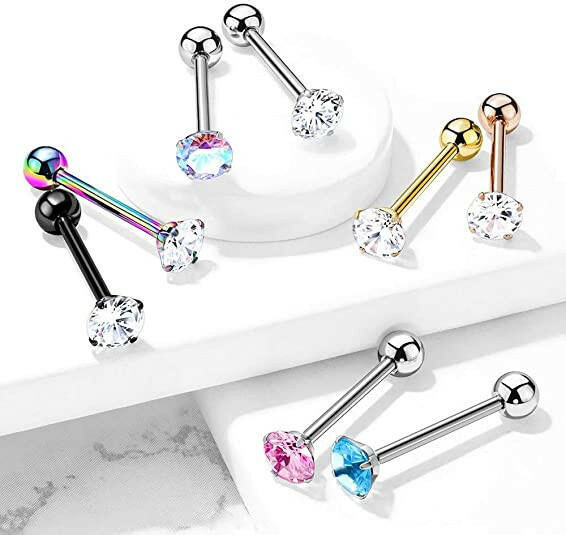 Surgical Steel Round CZ Barbell Tongue Rings Tongue Rings Impulse Piercings