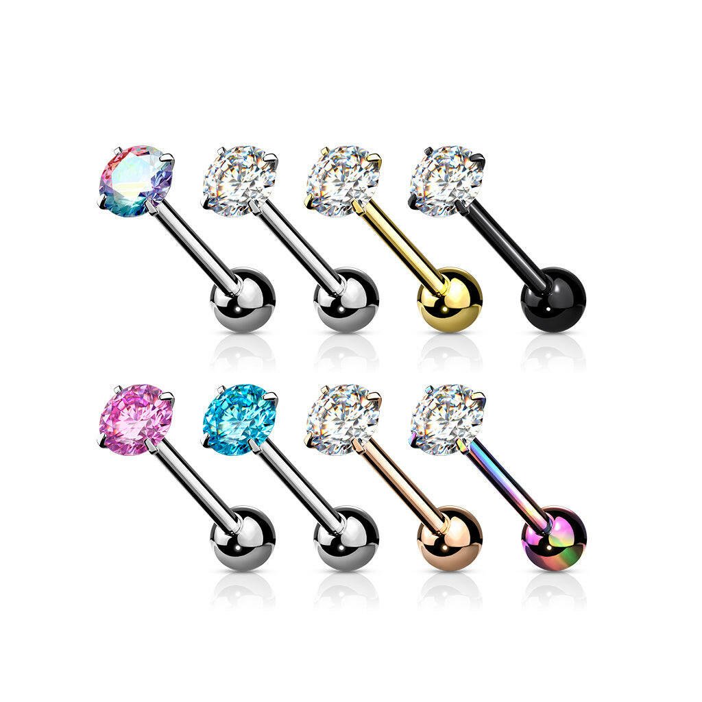 Surgical Steel Round CZ Barbell Tongue Rings Tongue Rings Impulse Piercings