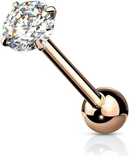 Surgical Steel Round CZ Barbell Tongue Rings Tongue Rings Impulse Piercings Rose Gold