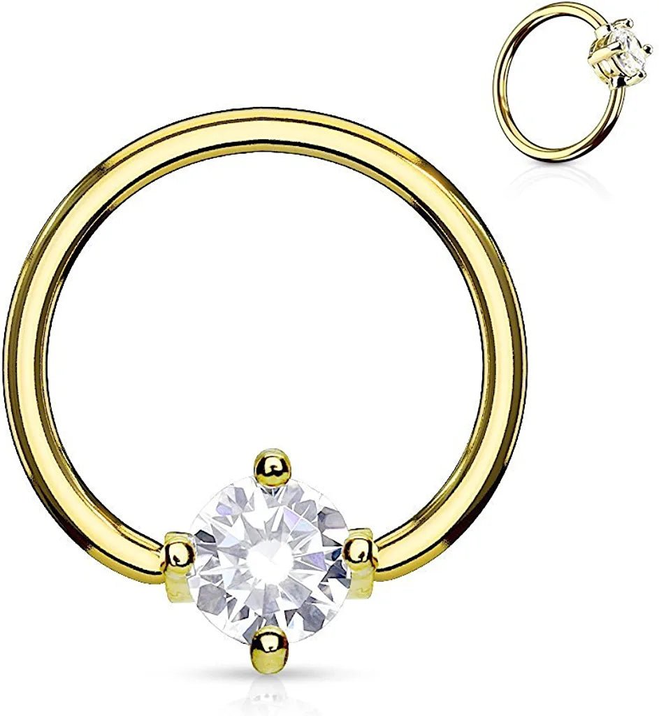 Surgical Steel Round CZ Captive Hoop Rings Captive Bead Impulse Piercings 16GA Length: 10mm Gold