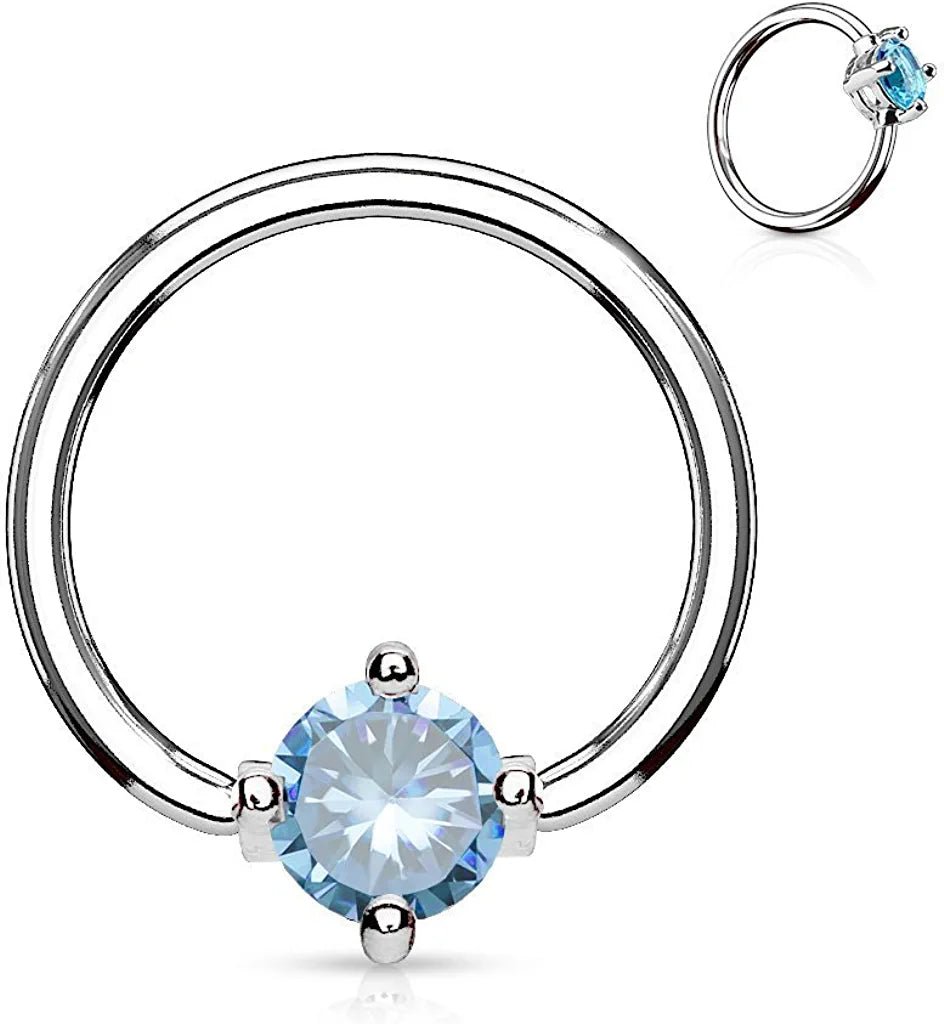 Surgical Steel Round CZ Captive Hoop Rings Captive Bead Impulse Piercings 16GA Length: 10mm Aqua